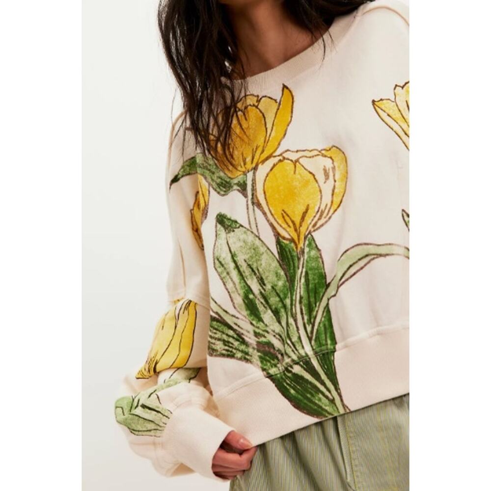 NWT Free People Gaia Sweatshirt | Tulip Ivory Combo | Size Medium
